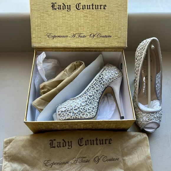 Lady Couture Ivy Peep Toe Silver Lace Mesh Stiletto Heels NIB Women’s EU 38 US 7 - Picture 4 of 16